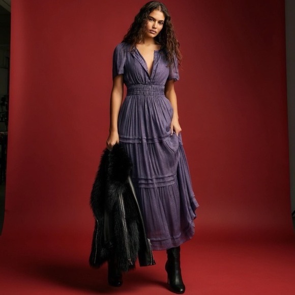 Anthropologie Dresses & Skirts - Anthropologie The Somerset Maxi Dress Lurex Edition Metallic Purple S